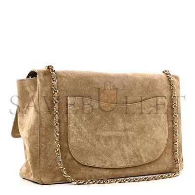 CHANEL MASTER SUEDE CALFSKIN SOUPLISSIMO MAXI FLAP DARK BEIGE (38*25*11cm)